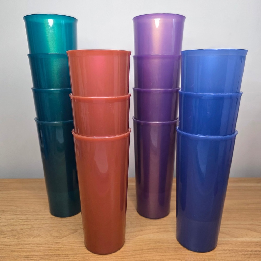 Set of 14 Vintage Tupperware Straight Sided 16oz Jewel Tone Tumblers #107